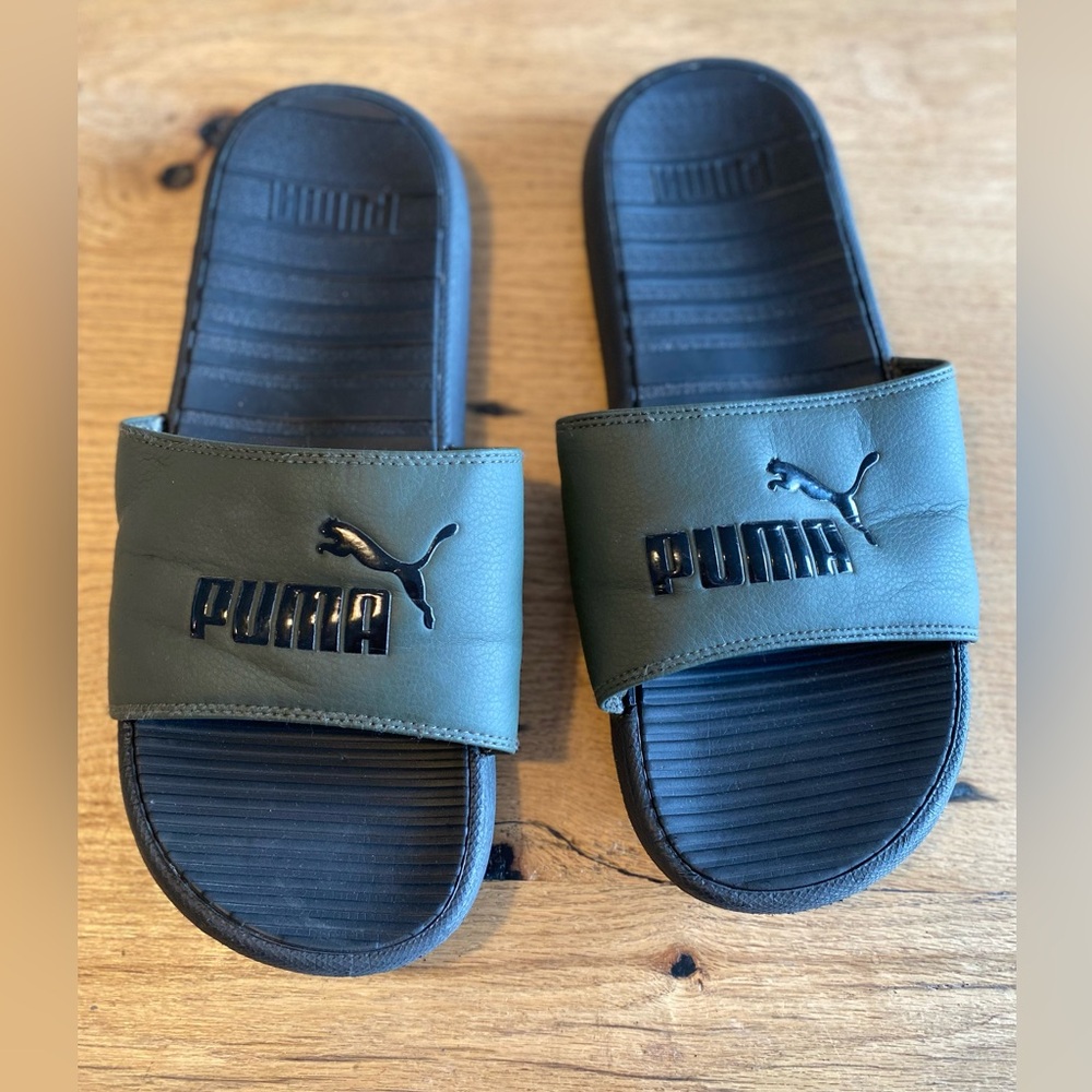 Puma Logo Men’s Slides Green Black 10 1/2 Preowned